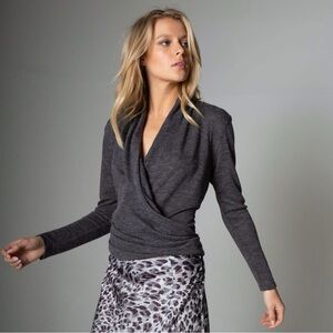 Maven west long sleeve faux wrap top blouse nwt